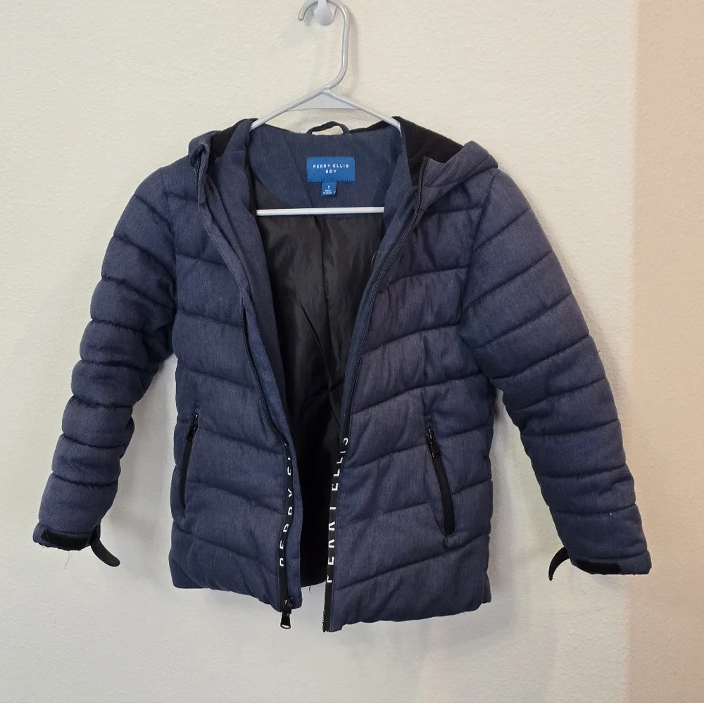 PERRY ELLIS Boy Navy Quilted Parka Hooded Coat Jacket Kids Boys 7
